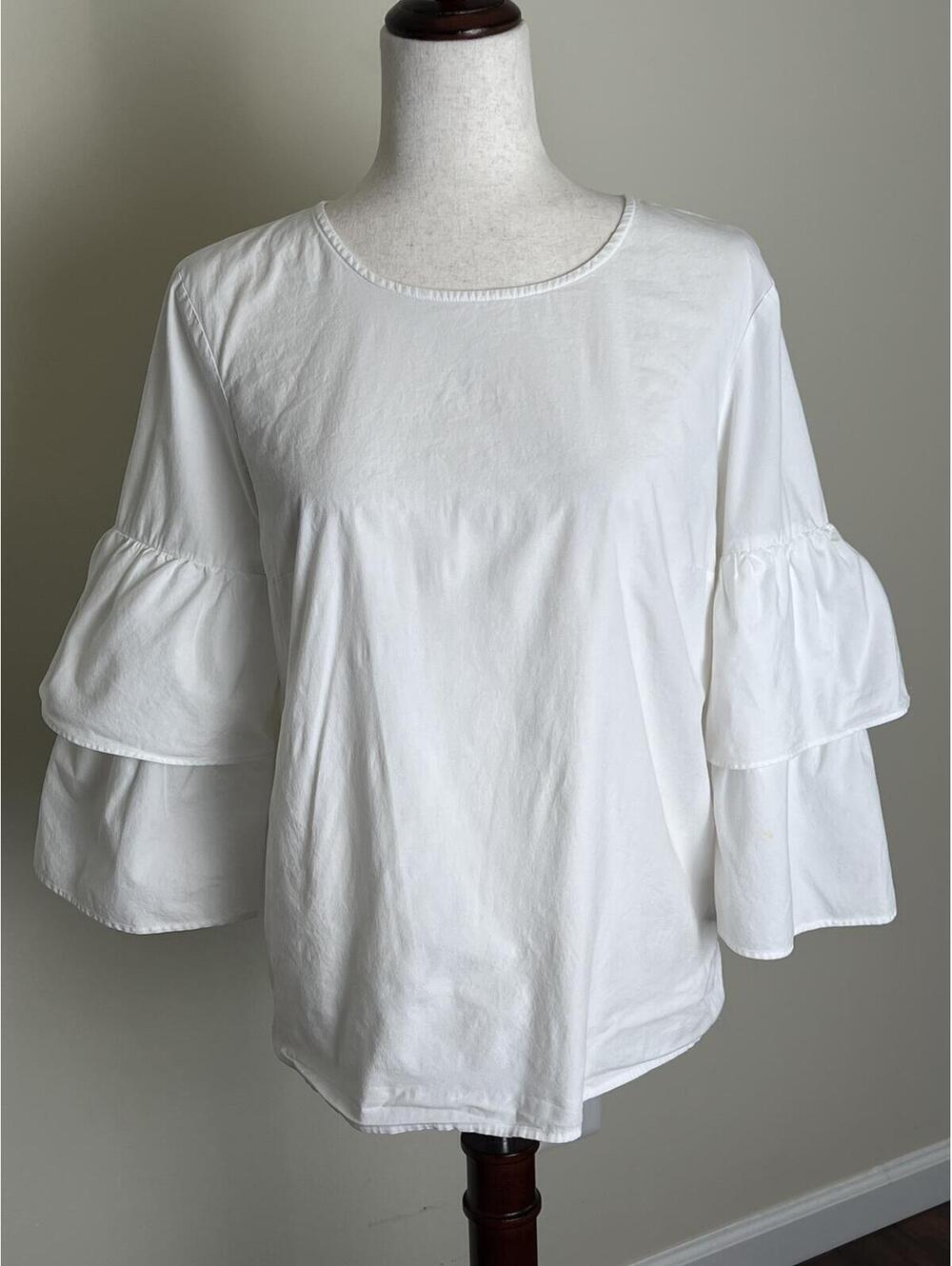 J.Crew Mercantile White Poplin Bell Sleeve Top Size 8 Classic Feminine Blouse